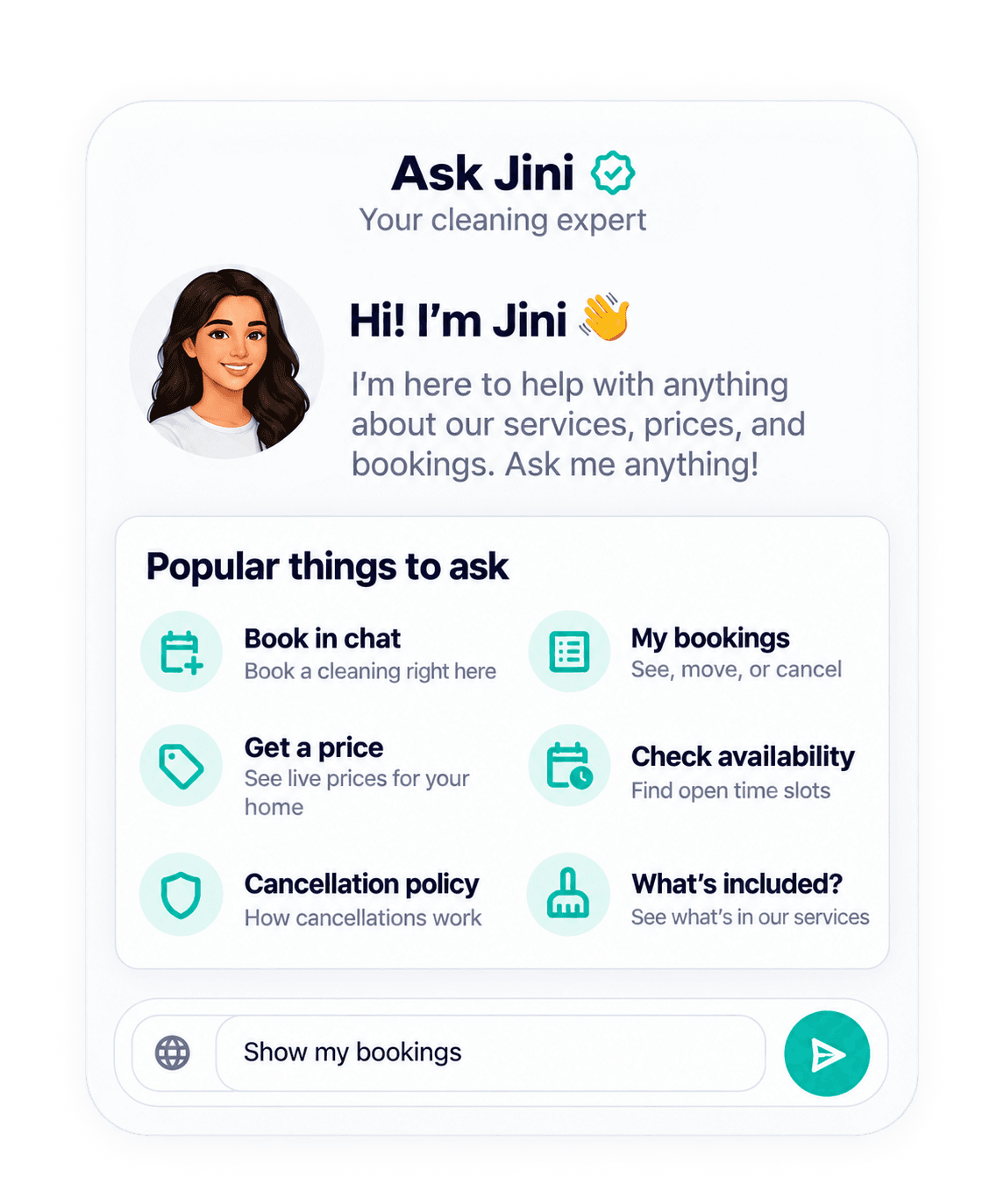 Illustrated Ask Jini assistance interface