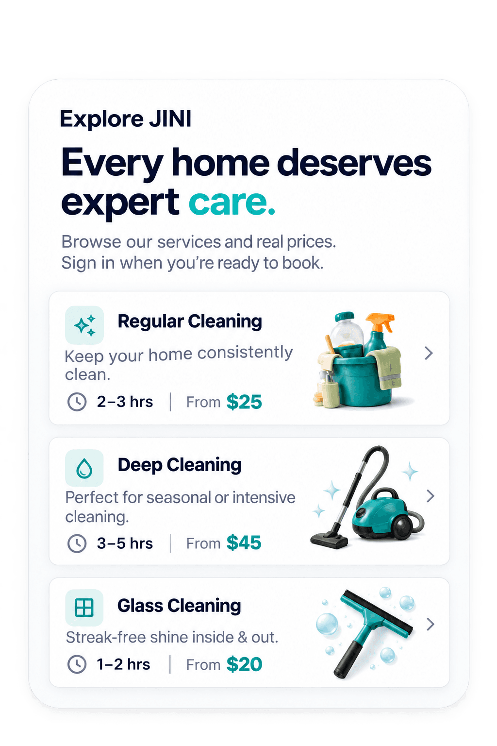 JINI service discovery illustration with cleaning service cards